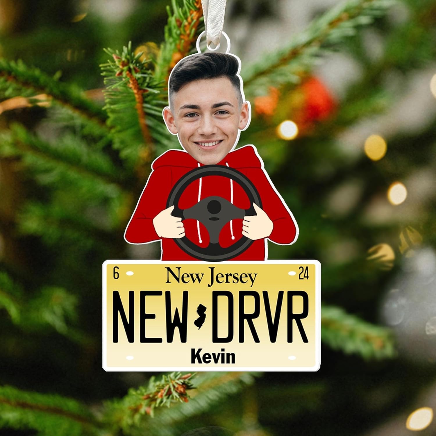 Personalized Teen First Car Ornament - Custom New Driver Photo Keepsake for Christmas Tree