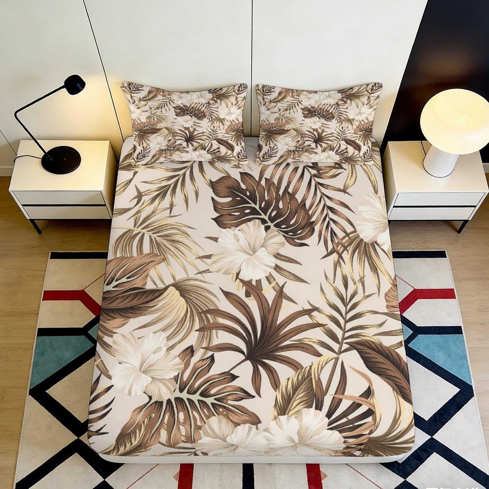 Wtorimpel Style-5 3D Printed Tropical Leaf Fitted Sheet Microfiber Deep Pocket Non-Slip Tropical Leaf Mattress Fitted Cover For Bedroom Bedding 90X200x25cm