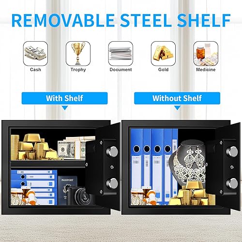 Miniatura 5 de 1.6 Cuft - Cajas fuertes a prueba de fuego para uso doméstico, caja de seguridad digital antirrobo con teclado programable y llaves de repuesto,