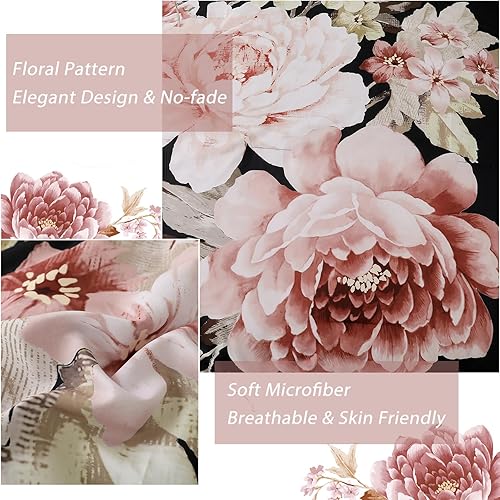 Miniatura 4 de Dintszyayue Juego de edredón azul de 7 piezas de cama floral en una bolsa, tamaño Queen, elegante juego de edredón con estampado de flores, juegos