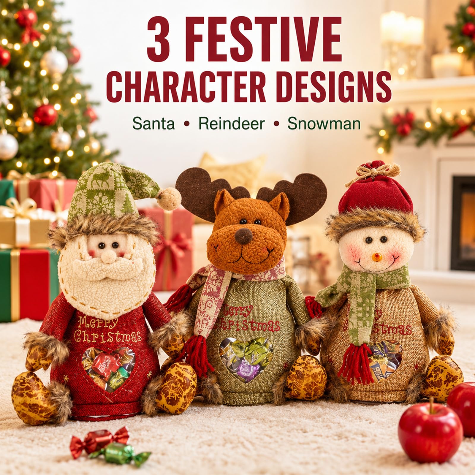 Christmas Gift Bags Zipper Design, Reusable Felt Bags for Small Gifts (2 sets)