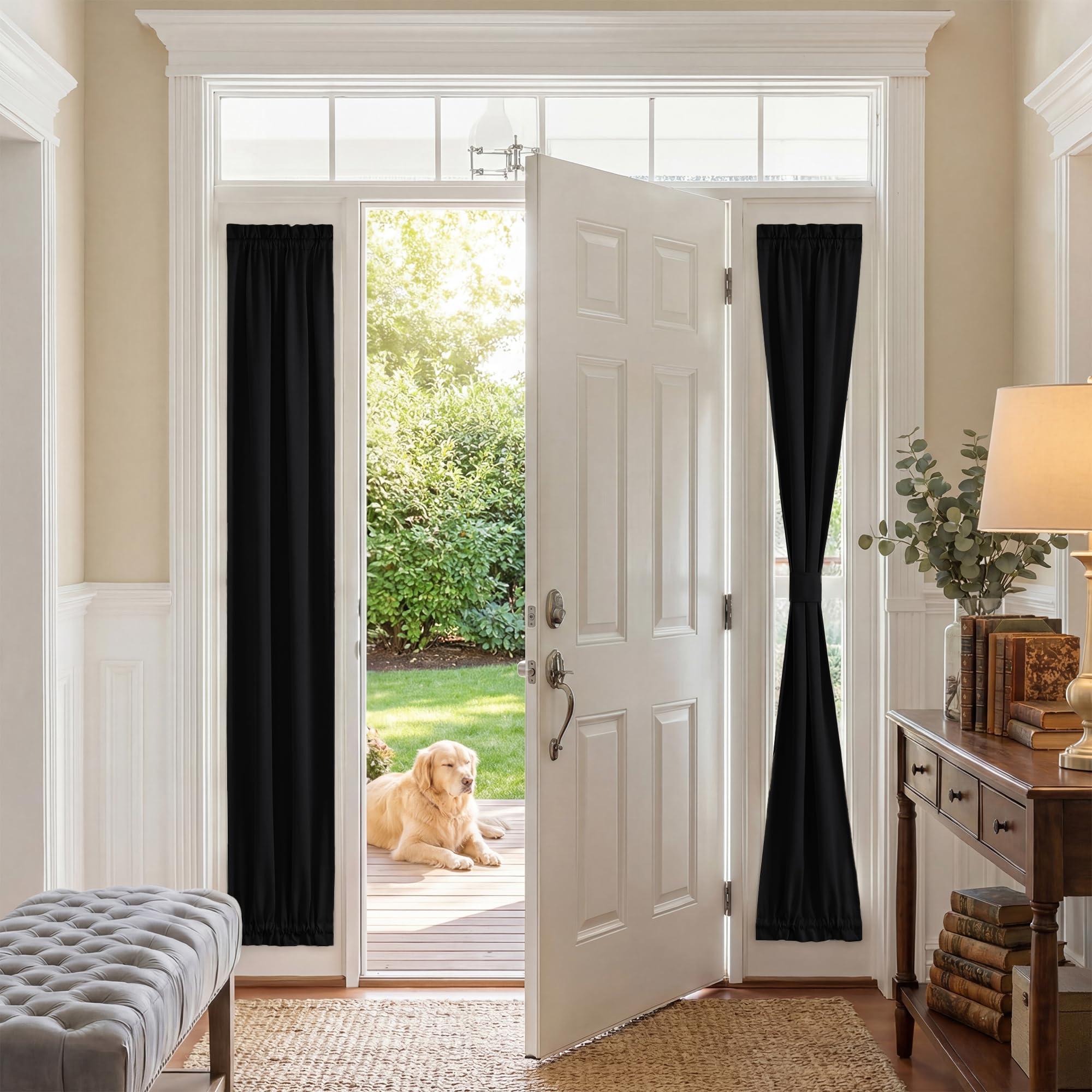 PONY DANCE Door Curtain Panel - Front Door Side Light Block Privacy Protect Decoration for Front/Back Entry Way Adjustable Size Dual Rod Pocket Top,