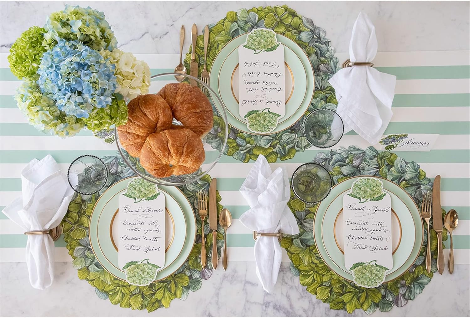 Hydrangea Floral Round Paper Placemats - Disposable Placemats for Dining Table for Spring Summer Season - 12 Sheets Per Pad American Made
