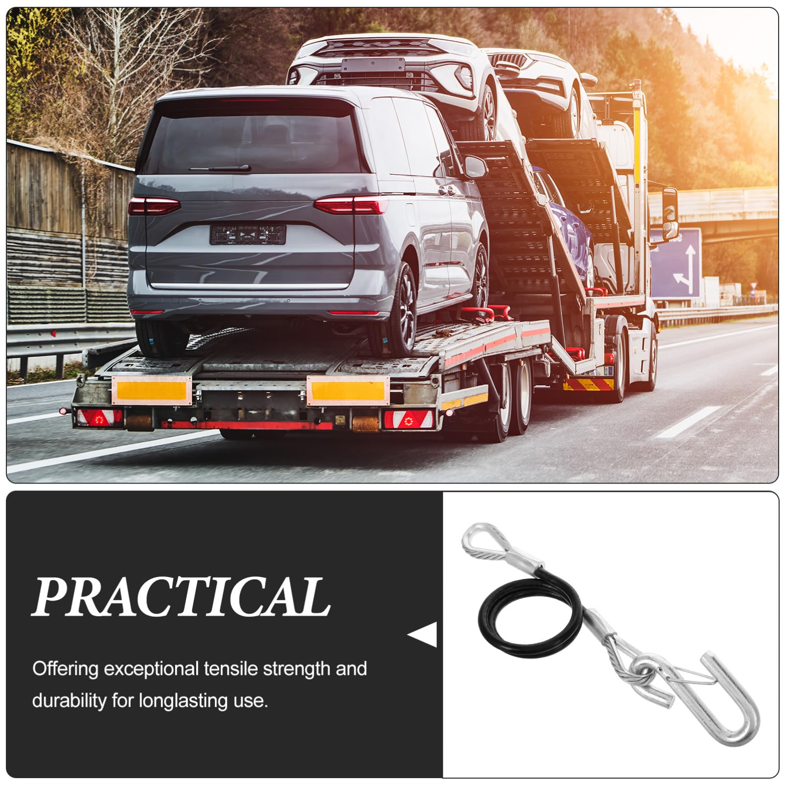 Trailer Sicherheitsseil aus Federstahlseil Tragfähigkeit mit Haken Selbstaufrollendes Anhängerseil für LKW SUV ATV Anhängerhaken für Anhängerzubehör und Sichere