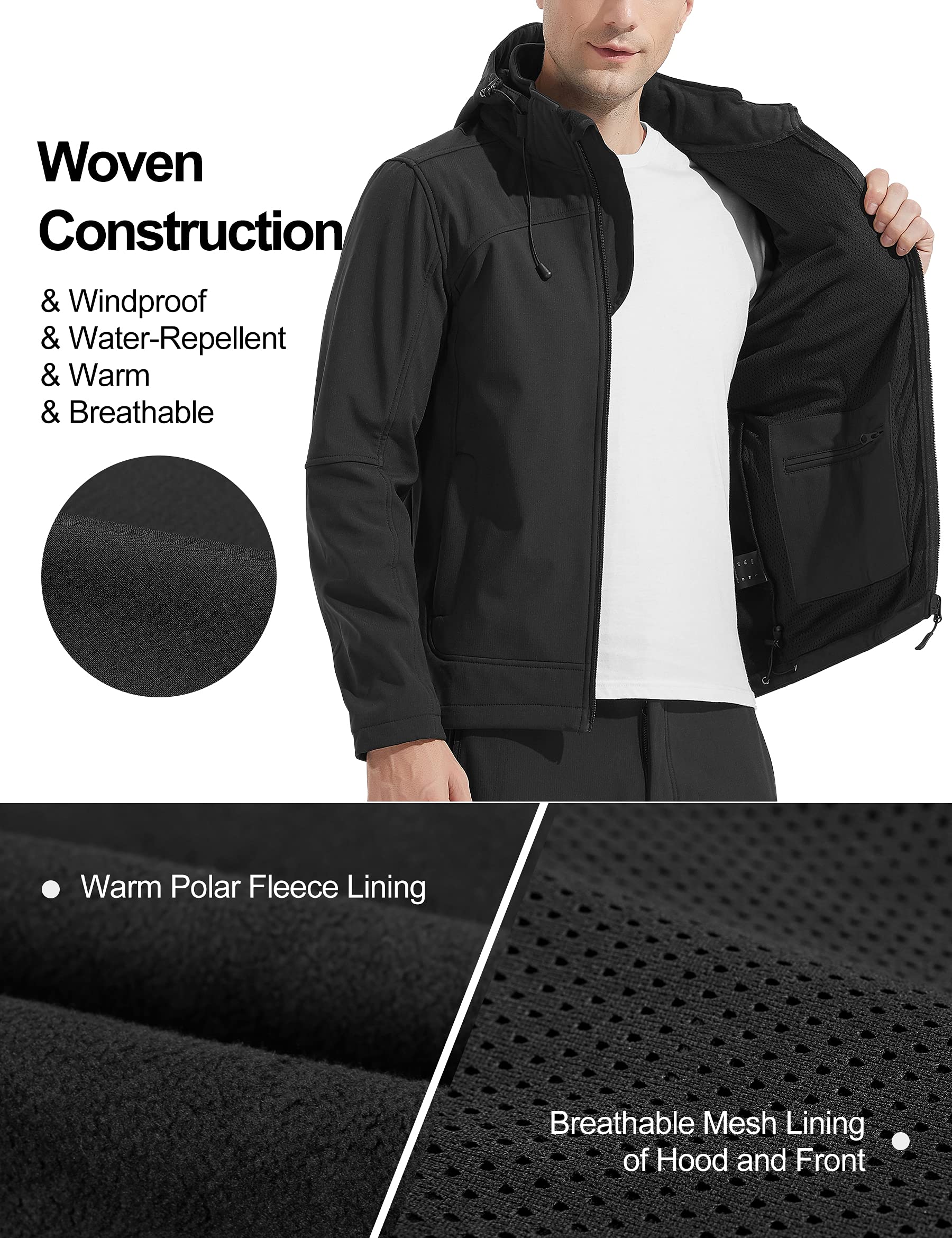 KUTOOK Giacche Softshell Impermeabile Giubbotto Antivento Invernale da Uomo con Cappuccio Staccabile per Montagna Trekking Sci Outdoor