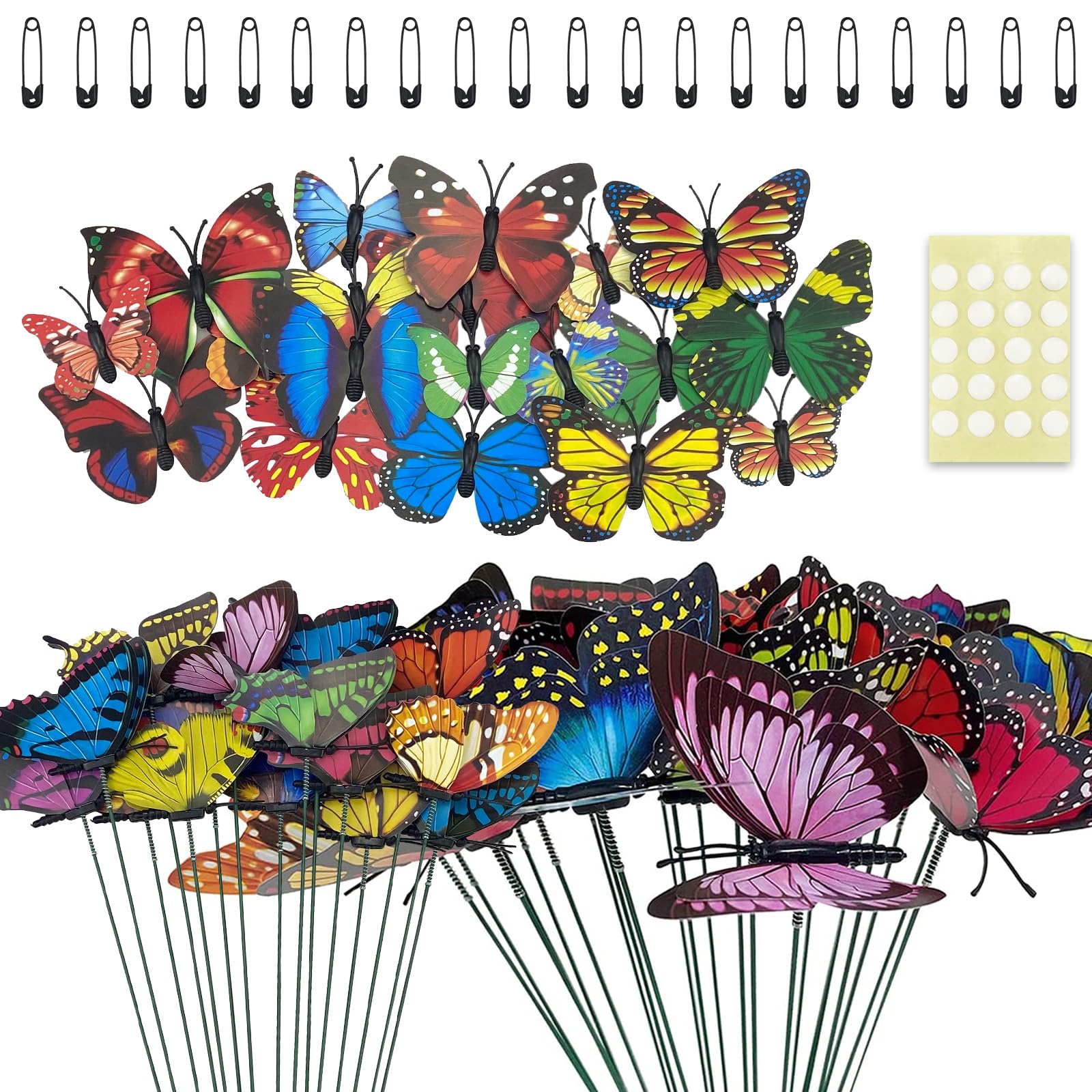 70pcs Colourful Butterflies Flower Pins, Garden Butterflies Sticks, Artificial Butterfly Decorations, Butterfly Decor for Crafts, for Plants Garden Wedding Spring Festival Celebrations