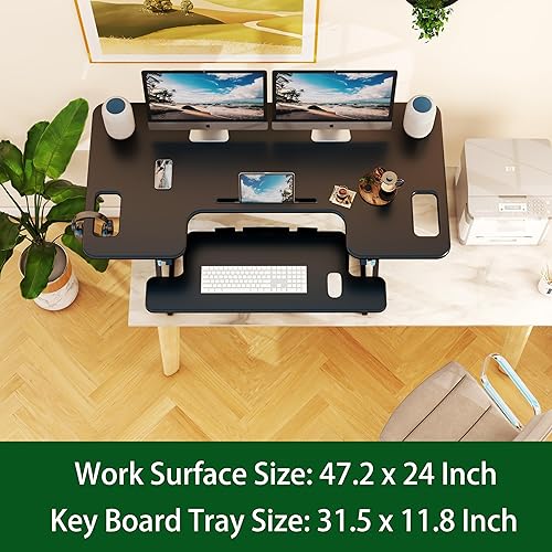 Miniatura 3 de Convertidor de escritorio de pie, 47 x 24 pulgadas, altura ajustable, elevador de escritorio para monitores duales con bandeja para teclado, negro,