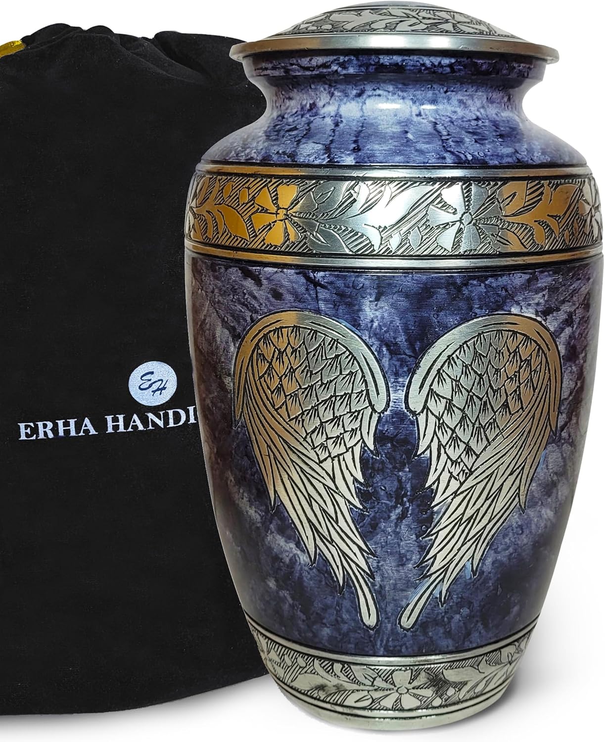 Angel Wings Cremation Urns for Human Ashes - Adult Male & Female - Decorative Urns, Funeral Urn - Blue Marble, Large (Blue, Marble Angel, Aluminum, 10.5 x 6 x 10.5 Inches)