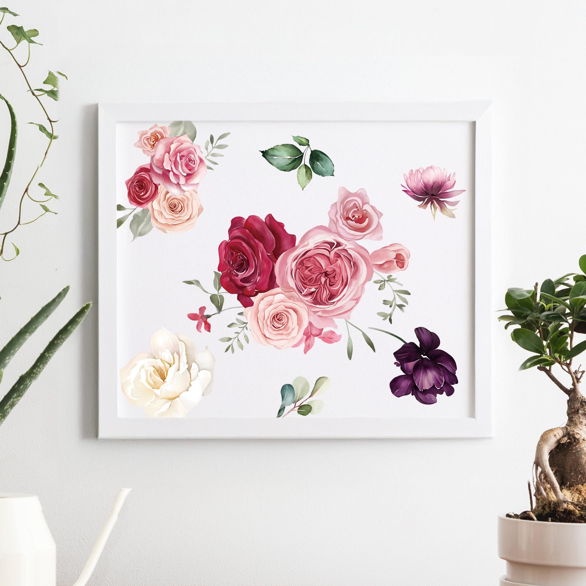 Joeyan Rose Bouquet Rub On Transfers - 2 Large Watercolor Flower Sheets 12x18 Inches For DIY Crafts