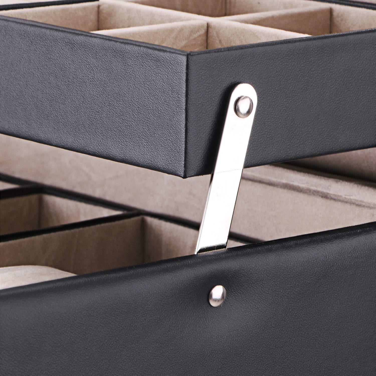 BEWISHOME Jewelry Box with Lock, Portable Travel Jewelry Case 3 Layers Jewelry Display Storage Organizer Faux Leather Jewelry Organizer Box for Women Girls Black SSH77B