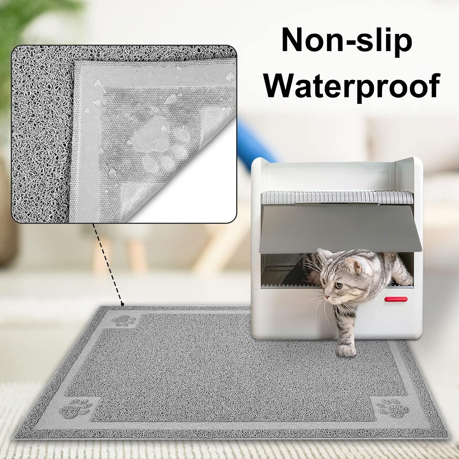 UPSKY Large Cat Litter Mat Trapper 35"×23", Waterproof, Non-Slip, Gray image 4