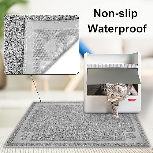 Miniatura 4 de UPSKY Trampero grande de arena para gatos de 35 x 23 pulgadas, atrapa la arena de la caja y las patas, control de dispersión para caja de arena Gris