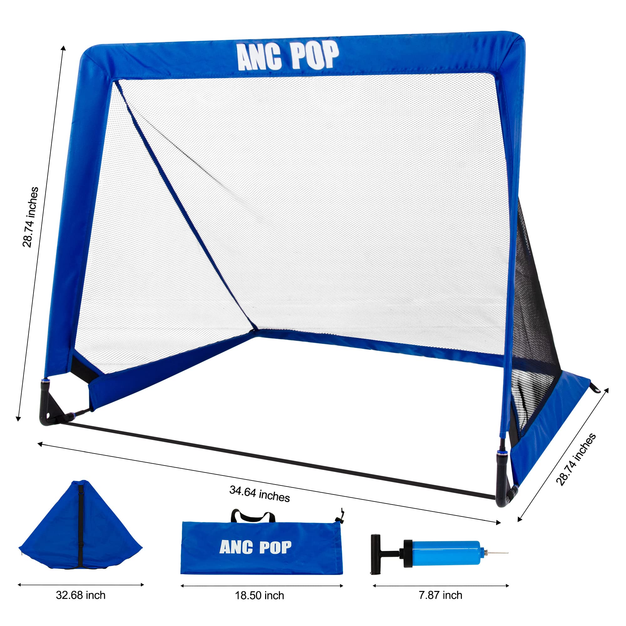 Portable Pop Up Soccer Goal for Kids Trainning and Family Game Foldable Soccer Net for Backyard with Carrying Case (2.5FT, Blue)