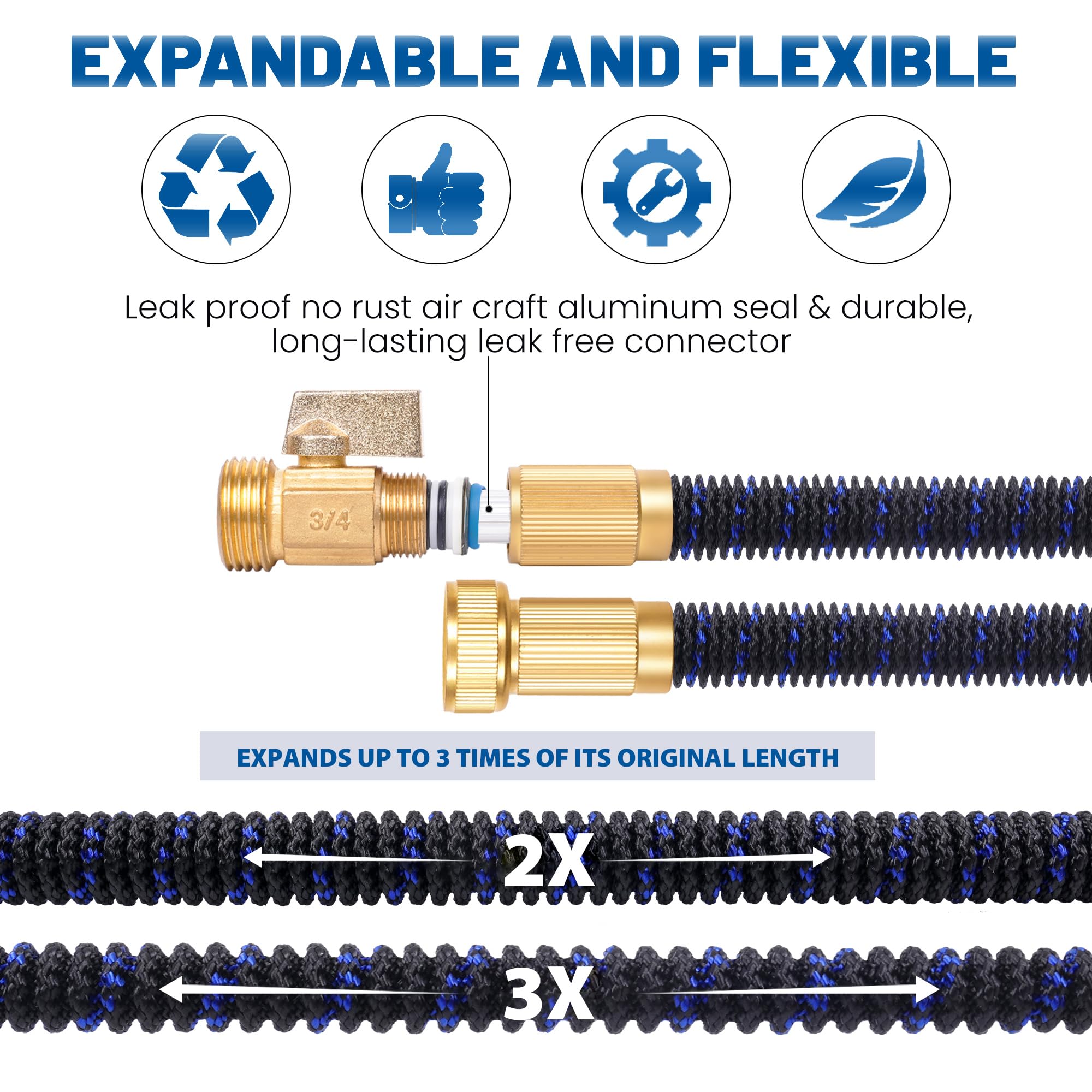Metal Garden Hose - 100FT Stainless Steel Heavy-Duty Water Hose with 10-Function Nozzle