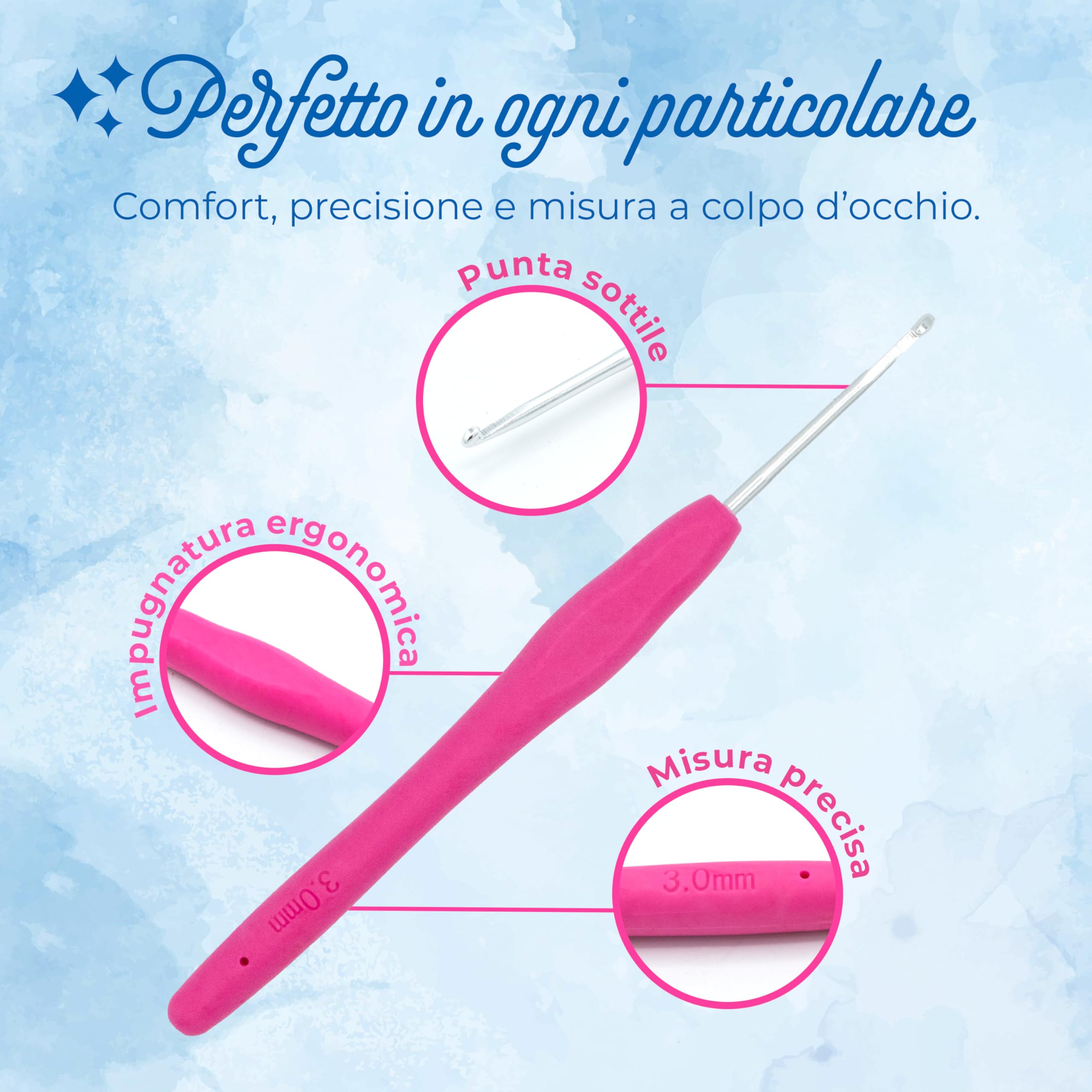 Jaliun Kit Uncinetto Principianti – Set Crochet con Uncinetti Ergonomici | Include 3 uncinetti ergonomici,2 gomitoli,custodia,marcapunti,ago e metro.Per amigurumi e fai da te