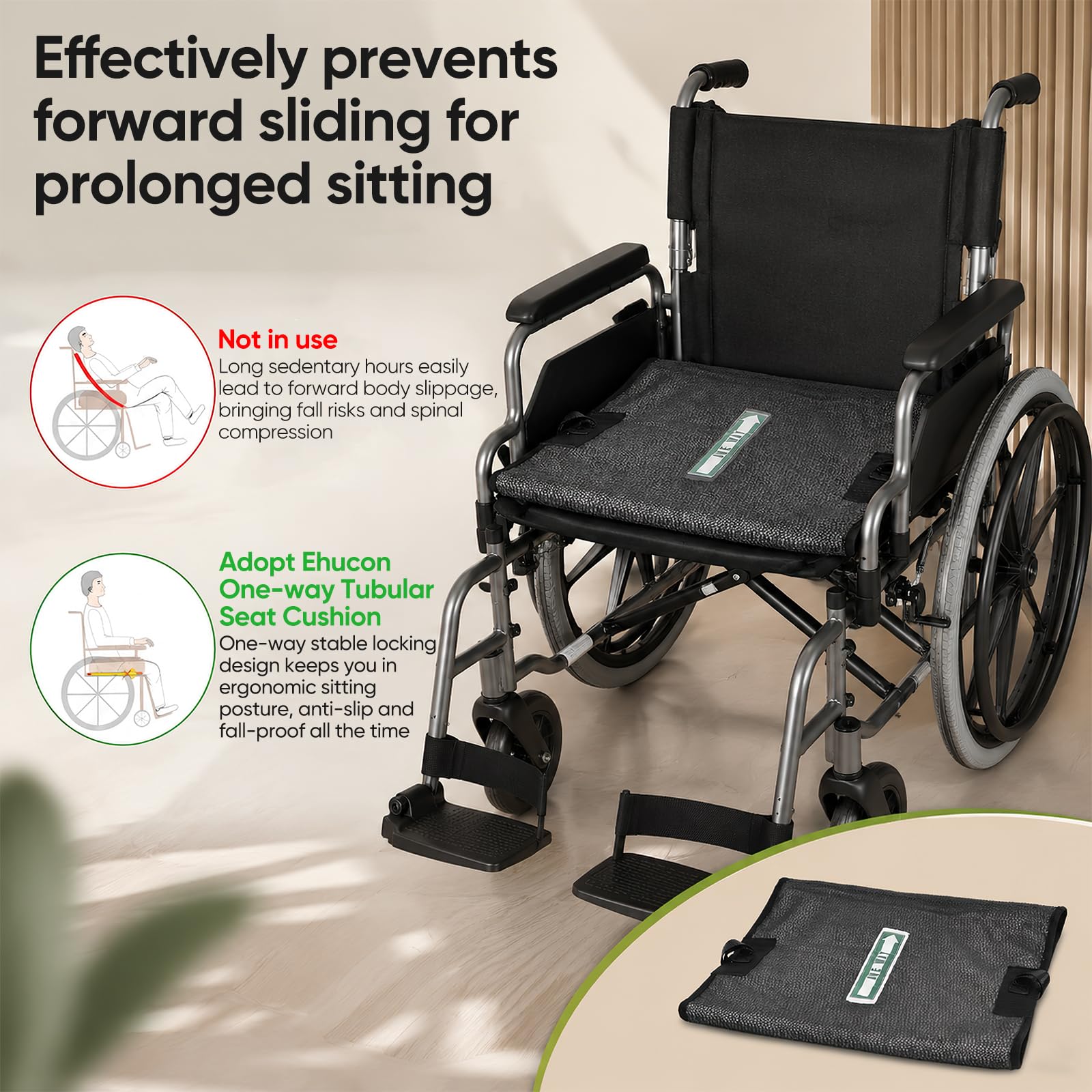 Coussin Pour Fauteuil Roulant, Coussin Siège Antidérapant Glissement Unidirectionnel Antidérapant Prévention Chutes Et Personnes Situation Handicap Adapté Aux Fauteuils Roulants Chaises 43,2 X 43,2 Cm