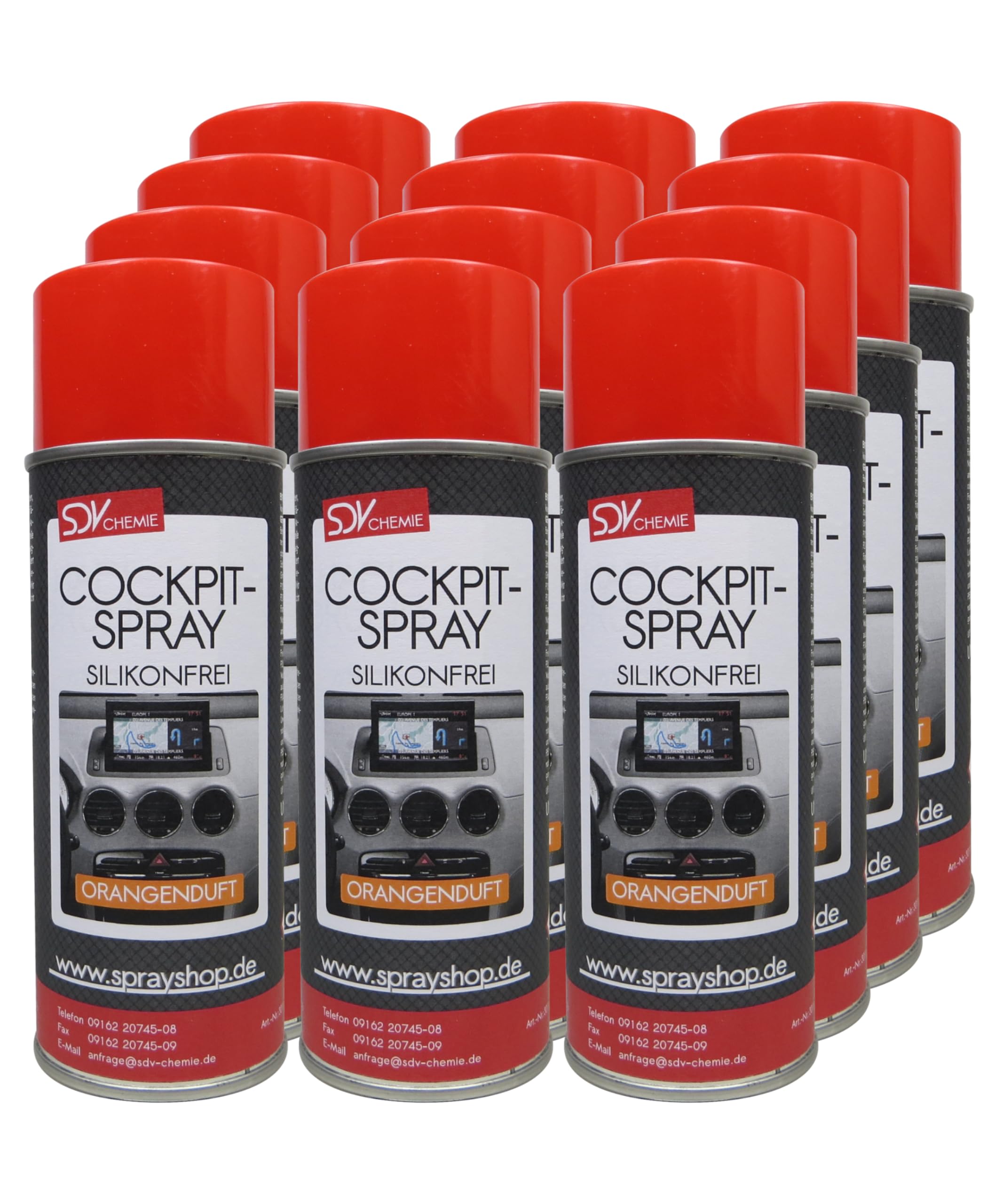 SDV Chemie Cockpitspray Orangenduft silikonfrei 12x 400ml | Cockpit, Pflege, Reiniger, Auto, Car