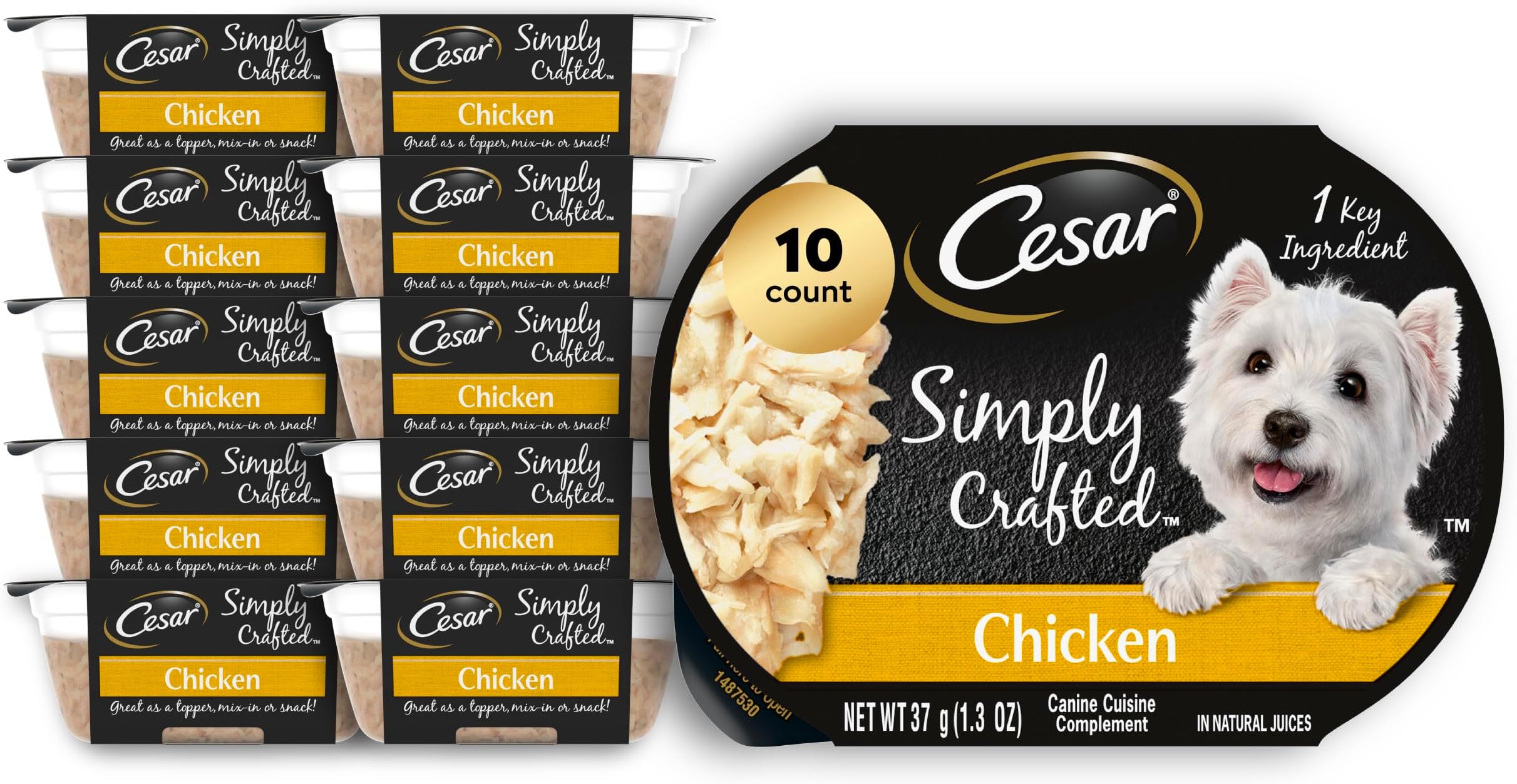 Simply Crafted Adult Wet Dog Food Toppers for Dry Food, Chicken, 1.3 oz Tubs, 10 Count
