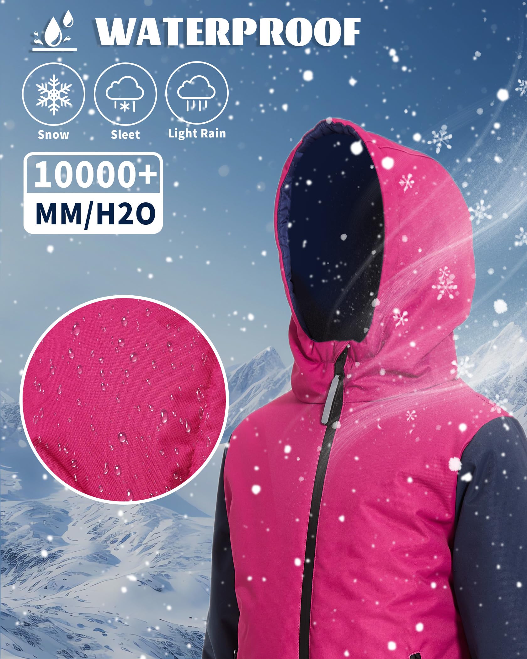 Owntop Schneeanzug Kinder Unisex, Schneeoverall Mädchen Jungen, Winddicht Wasserdicht Skianzug mit Kapuze Reißverschluss (Rosa,104)