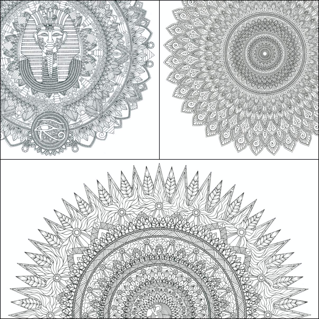 PACK 3 Mandalas GIGANTES para Colorear Adultos y Niños de PAINT&RELAX | Colección Incluida: EGIPTO | 50x70cms | Mandalas Grandes para Pintar y Decorar el Hogar | Antiestrés.
