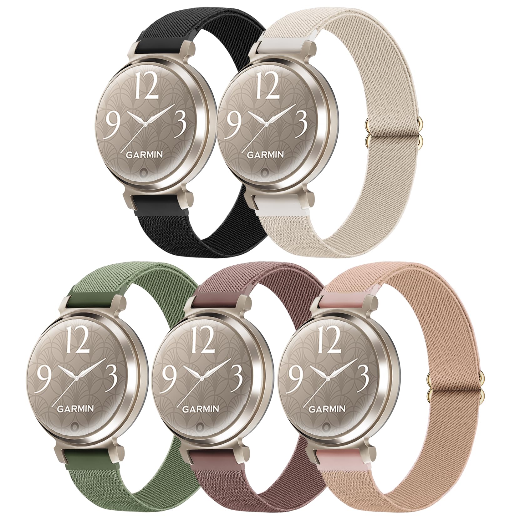 Photo 1 of Conidido 5 Pack Nylon Band Compatible with Garmin Lily 2, 14mm Elastic Nylon Soft Loop Straps Quick Release Replacement Adjustable Wristband for Lily 2 Active/2 Classic Smart Watch Accessory for Women