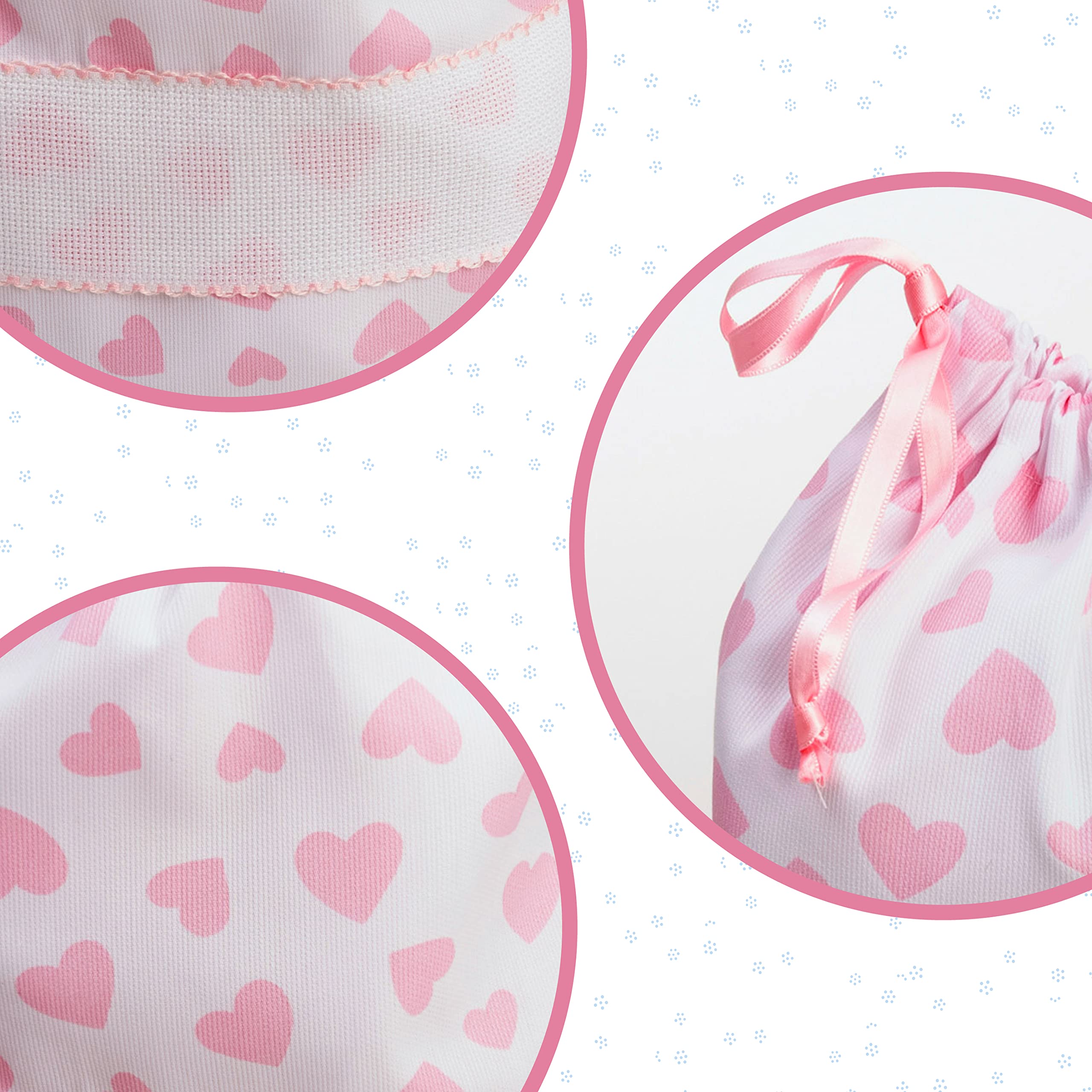 FILET Set 2 Sacchetti Porta Corredino da Ricamare in Piquet di Cotone Bianco Stampa Cuori 27x35 cm Made in Italy Rosa