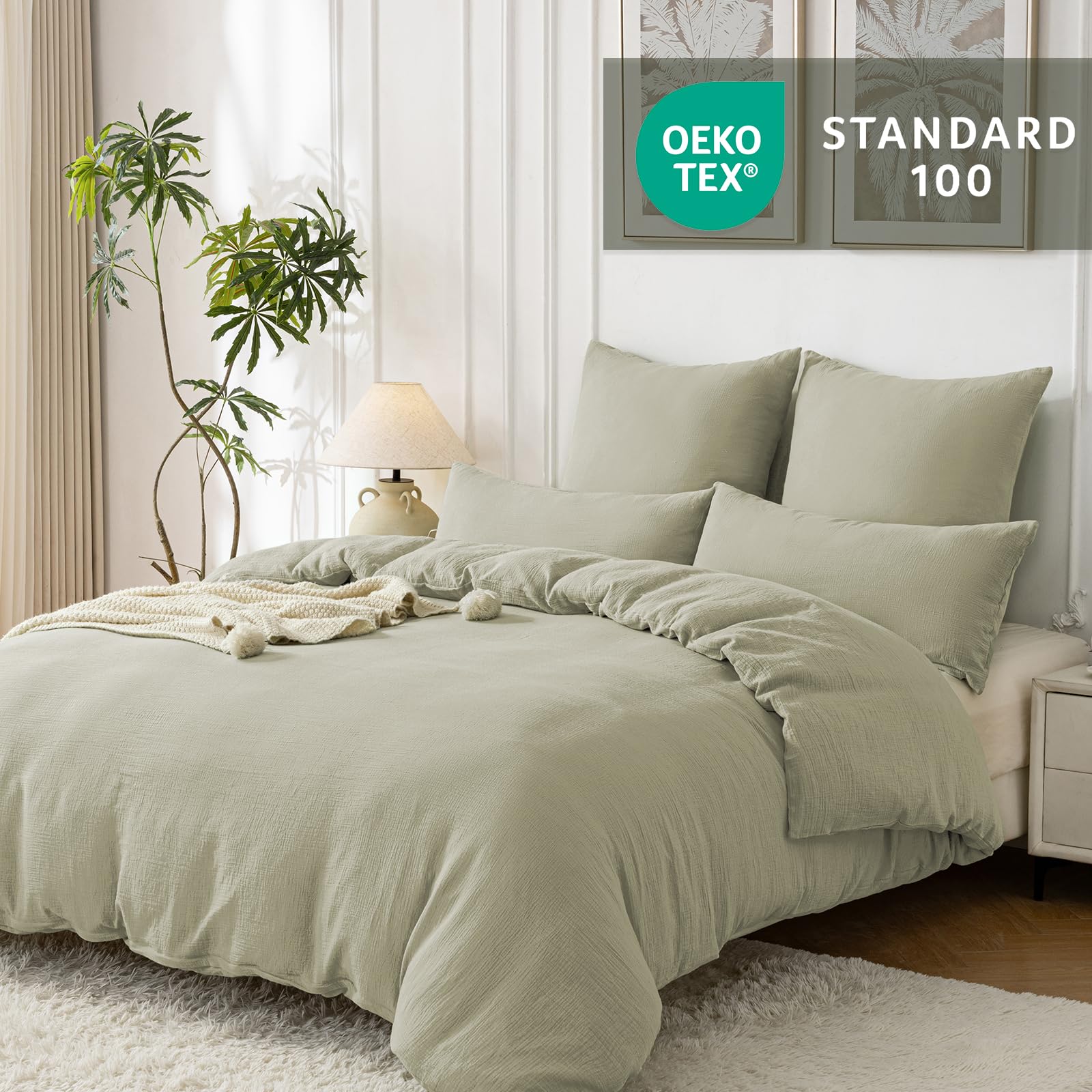 SOULFUL Copripiumino 140 x 200 garza di cotone - verde nebbia