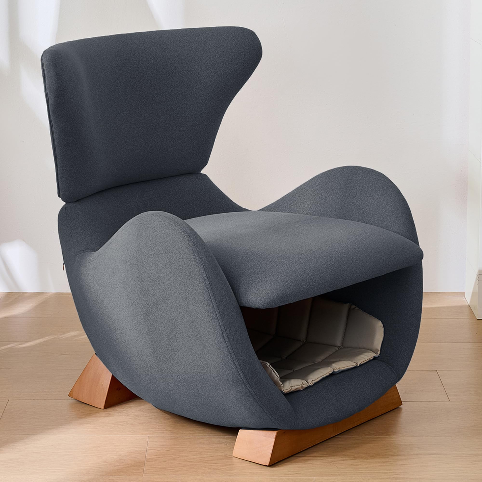 Merax Loungesessel Walhai-Design mit Katzenhöhle, kratzfestem Stoff, Einzelsofa als Rückzugsort für Katzen & kleine Hunde, Stabiler Holzrahmen, Fernsehsessel, Grau
