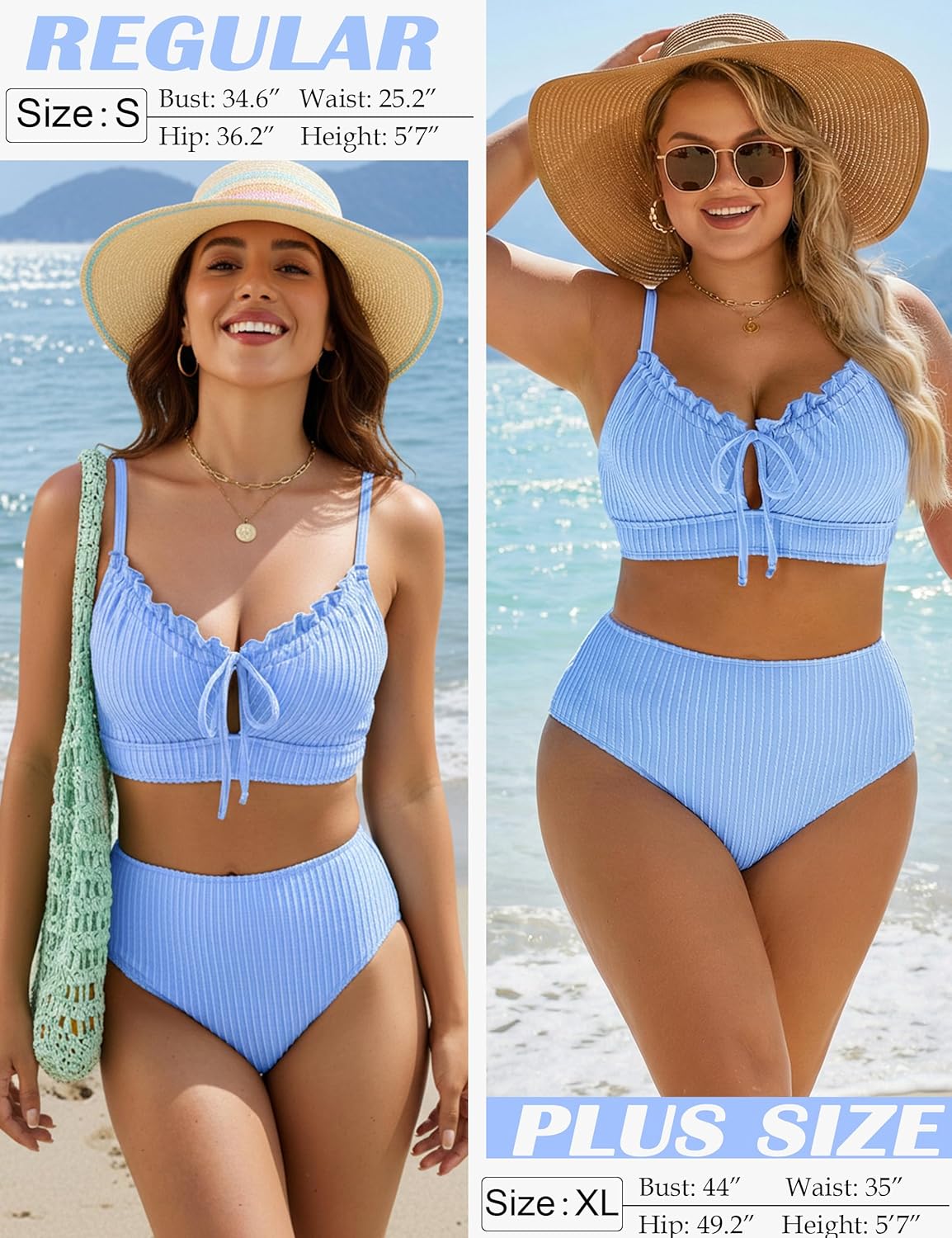BMJL High Waisted Bikini Sets for Women Textured Tummy Control Swimsuits Two Piece Cutout Beach Swim Bathing Suits - Image 5