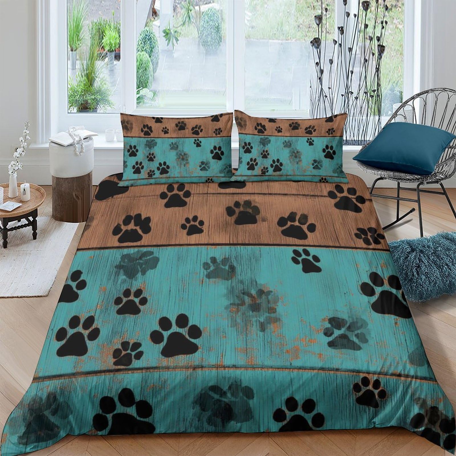 Ctjqhvkz Style-5 3D Printed Paw Print Fitted Sheet Microfiber Turquoise Brown Bed Cover For Bedroom Dorm Mattress Protection Decor Single（135X200cm）