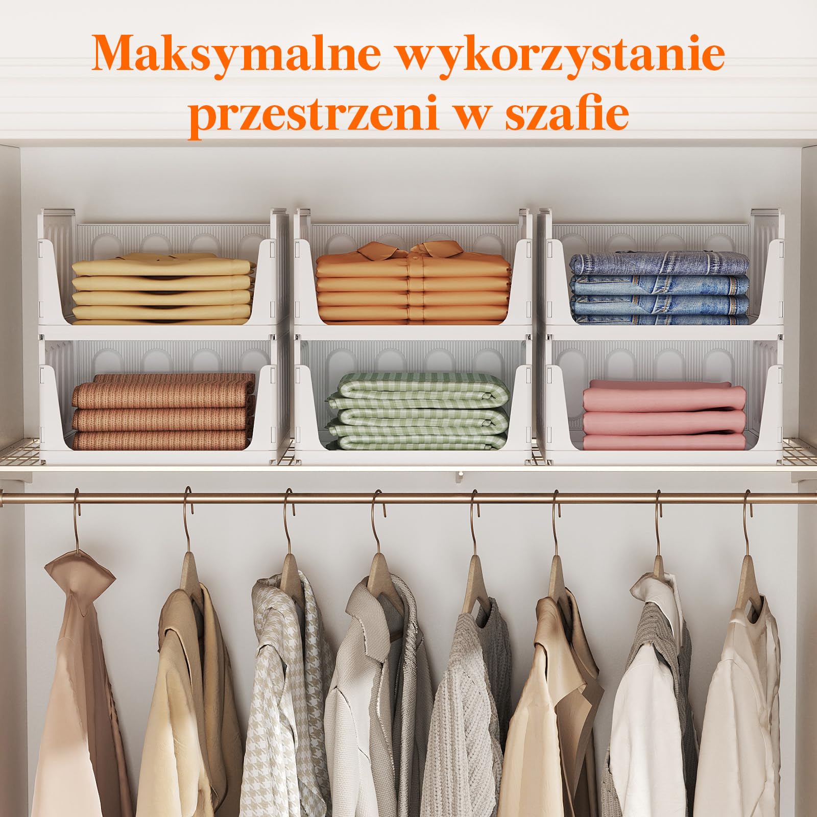 Lifewit 6 Sztuk Organizer do Szafy, Pojemniki na Ubrania, Które Można Ustawiać Jeden na Drugim, Pudełka do Przechowywania Przedmiotów w Kuchni, Łazience i Sypialni, Białe