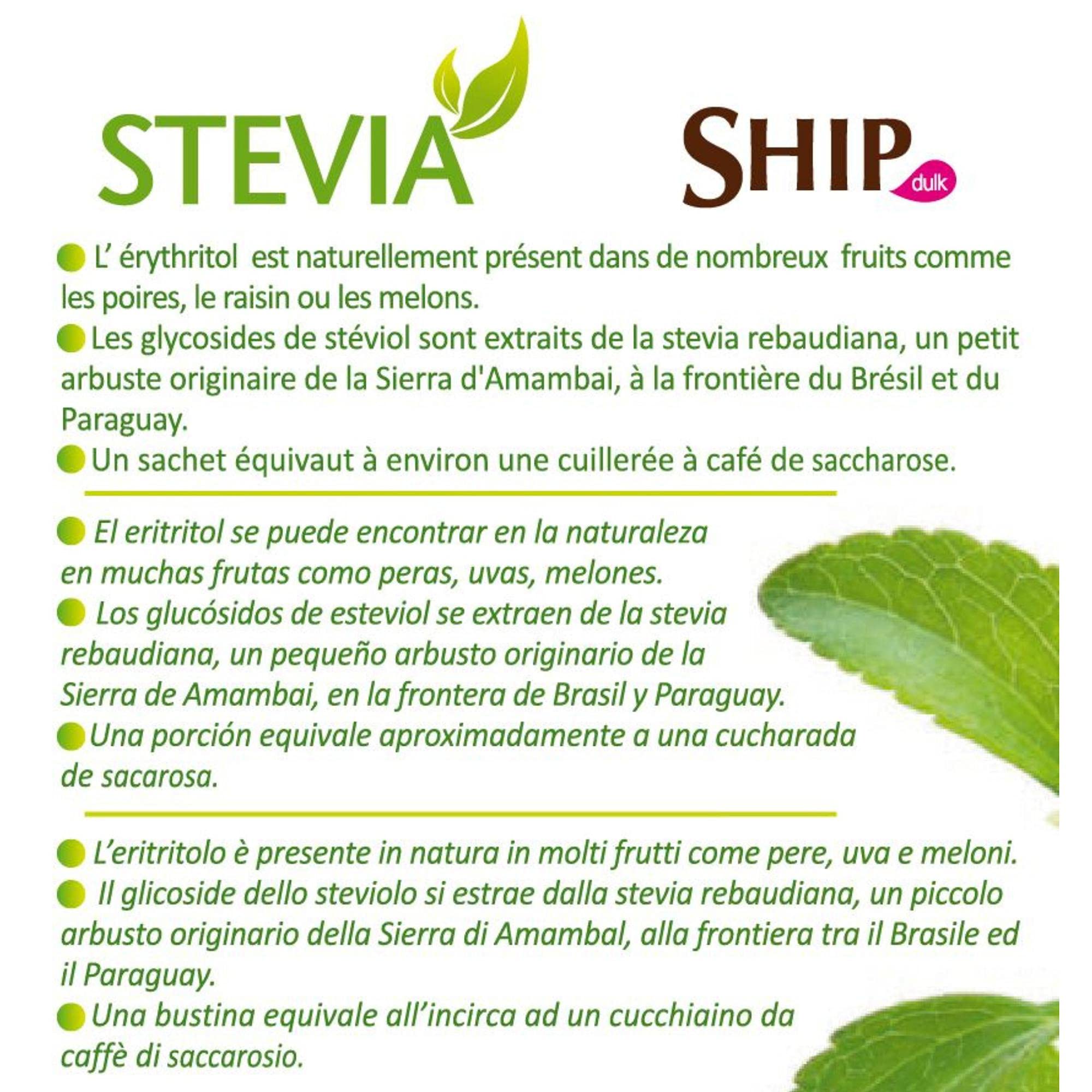 Ship - Caja Dispensadora con 60 Sobres de 60 g de Edulcorante de Estevia - Endulza tus Bebidas y Comidas de Manera Saludable - Fácil de Usar - Estevia Pura