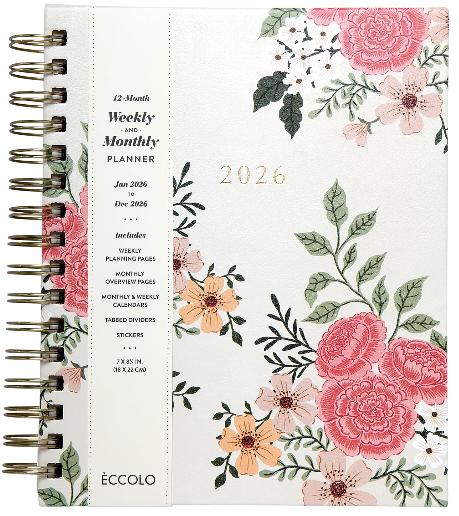 WORLD TRAVELER 2026 Planner Weekly and Monthly - 7'' x 8.75'' Hard Cover January December Spiral Daily Planner 2026 To Do List, Size 7X8.75, Multi/Floral