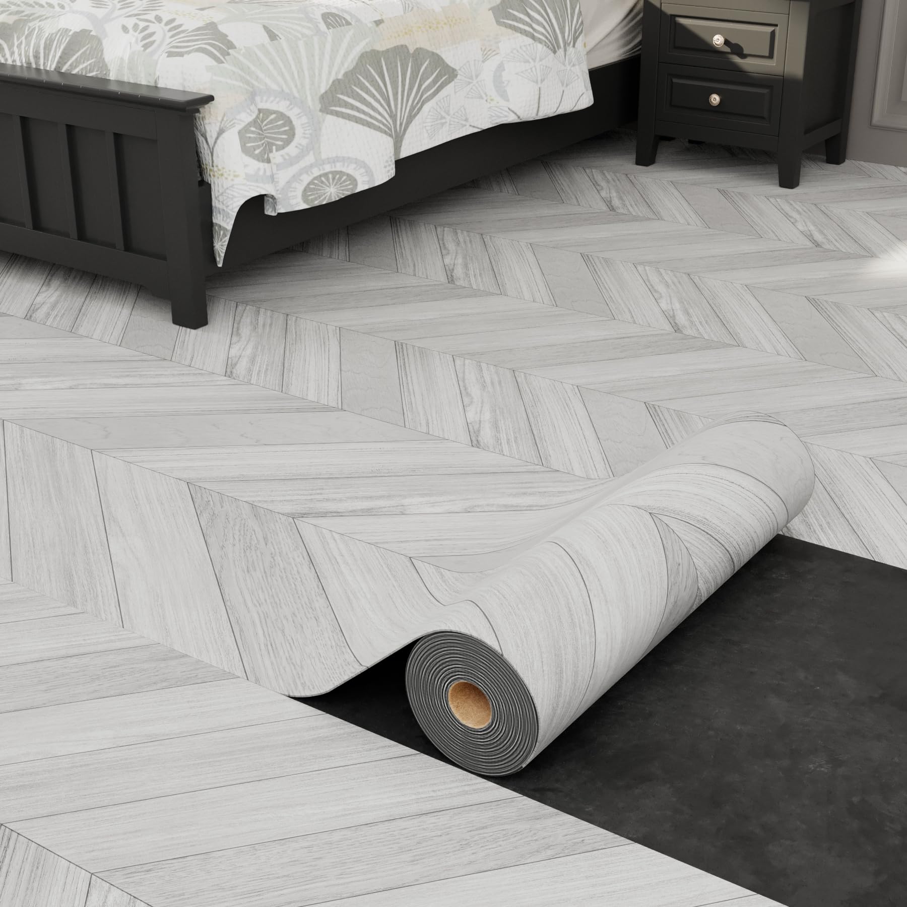 Oxdigi Peel and Stick Herringbone Vinyl Flooring Roll 23"x 118"/19 Sq.Ft, Self Adhesive Vinyl Floor Tiles Wood Plank Flooring Waterproof