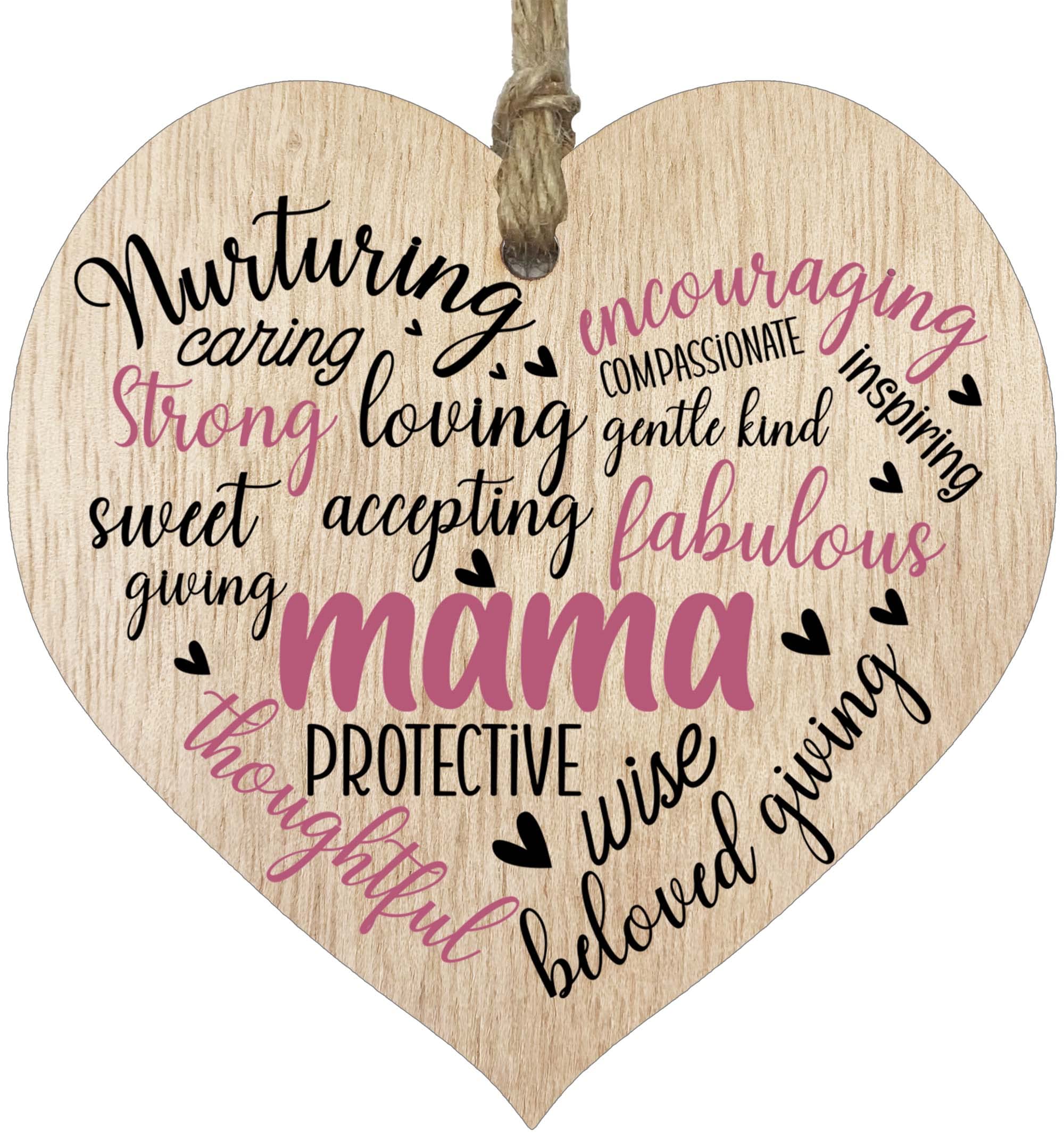 Stuff4 Girls Mama (Light Wood) Mama Birthday Gifts Wooden Heart Plaque, Light Wood Sign, Mothers Day Gifts For Her, Worlds Best Mama Hanging Wood Heart, Mama Mother, Presents For Mama On Her Birthday