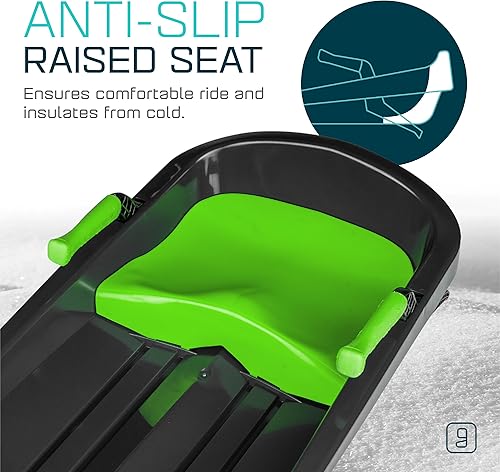 Vista 28 de Trineo de trineo duradero para niños, plástico, ligero, trineos de nieve de invierno con correa de remolque y frenos de dominadas Azul