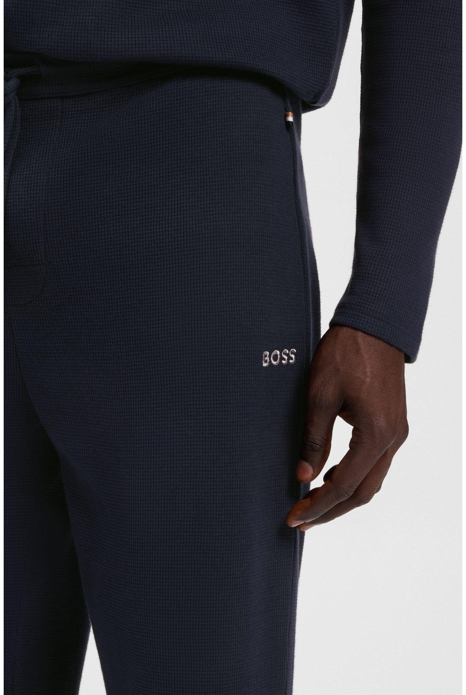 BOSS Herren Waffle Pants Pyjama-Hose aus Baumwoll-Mix mit gesticktem Logo