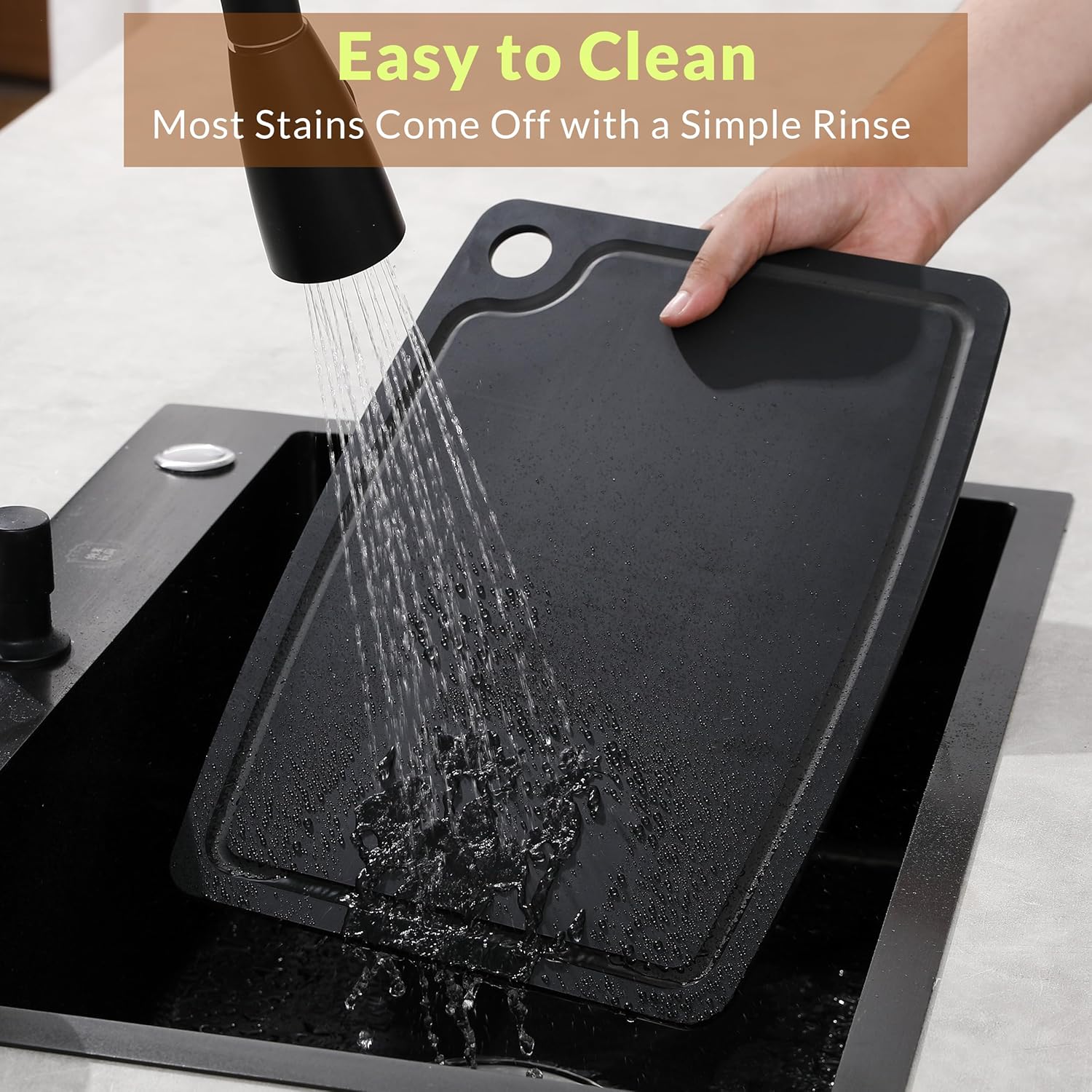 Cutting Board for Kitchen, 11.8x9.3Inch Wood Fiber Composite Cutting Board with Juice Groove and Non-slip Feet, Dishwasher Safe, Knife-Friendly Chopping Board for Meat, Bread, Fruit, Black - Image 6