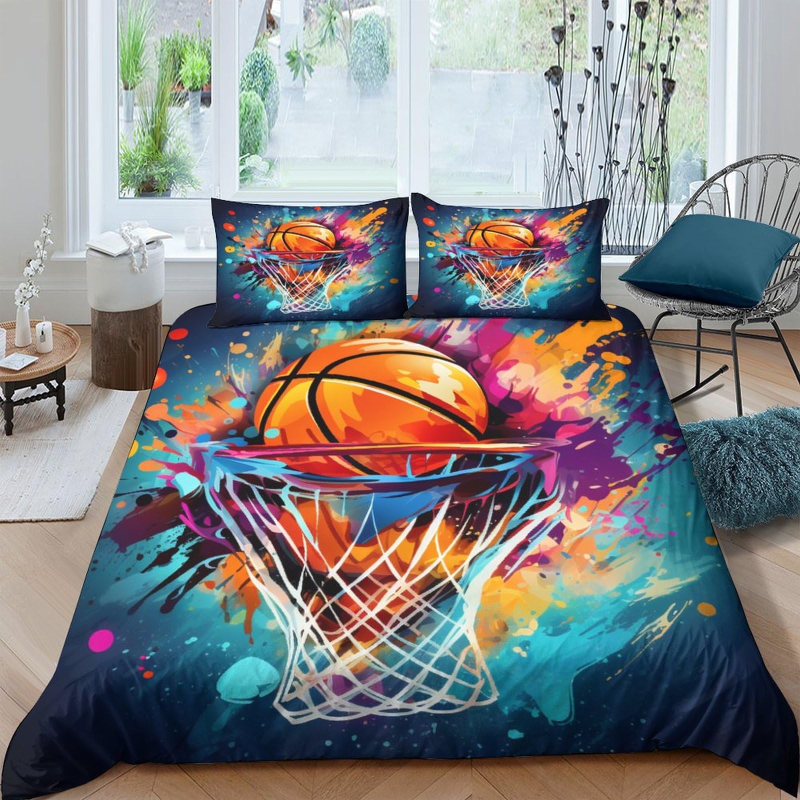 3D, nadruk Zeimage_Basketball Super miękka i oddychająca pościel z mikrofibry 3-częściowa poszwa na kołdrę i poszewka na kołdrę