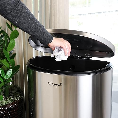 Miniatura 8 de Elama Cubo de basura de 13 galones de acero inoxidable con mecanismo de cierre lento en plata mate