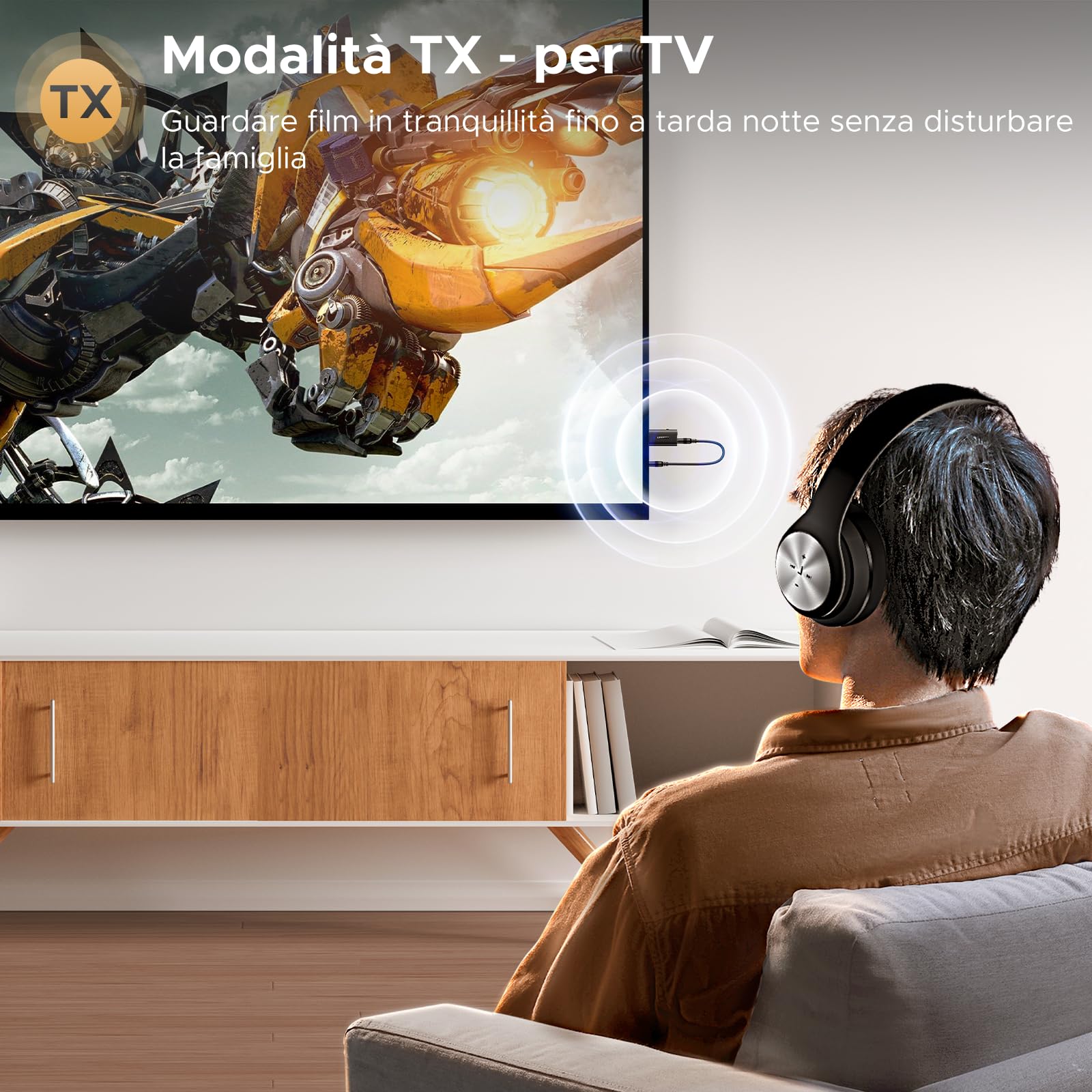 UGREEN Adattatore Jack 3,5mm Bluetooth 5.4 2-IN-1 Trasmettitore Ricevitore con Cavo Audio Aux