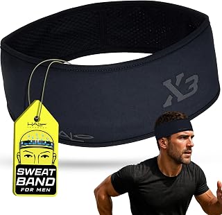 Halo Headband for Men X Series for Extreme Sweating- 2 Width Sizes-3 Layers of Super Absorbing Dryline Fabric with Patented SweatSeal to Channel Sweat Away from Eyes.
