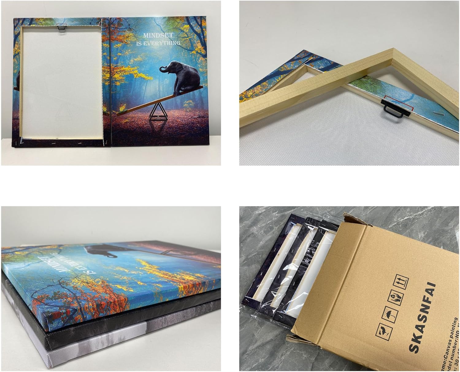 SKASNFAI Elephant Wall Art Mindset Motivation Office Wall Canvas Animals Poster Framed Artwork for Living room Ready to Hang (12x16 inch) - Image 7