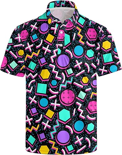 Golf Shirts for Men - Print Mens Golf Polo Shirts Dry fit Moisture Wicking, Breathable Casual Short Sleeve Polo Shirt