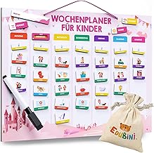 Edubini Children's Weekly Planner - [223 Magnets + 150 Stickers] - Routine Planner Children for Everyday Structure - Montessori Magnetic Board, Daily Planner, Task Board, Reward Board - (Includes Bag