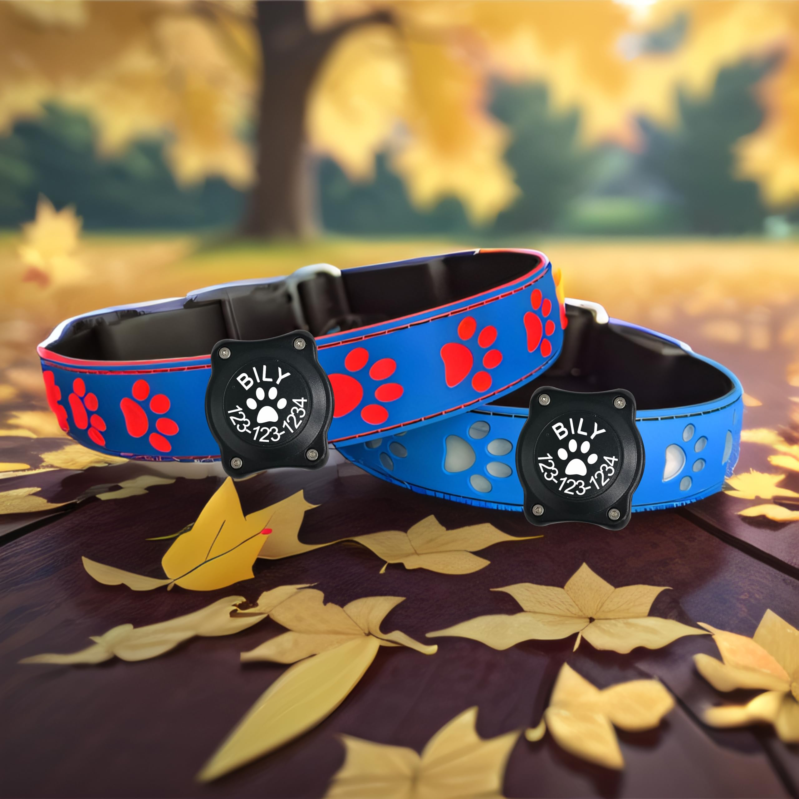 Personalized Flashing USB-C led Light up Dog Collar with Airtag holder, IP68 waterproof,15 Modes changing