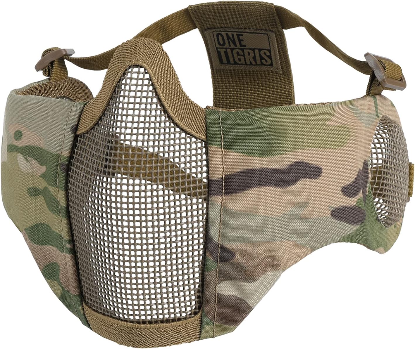 OneTigris 6" 6" Foldable Half Face Airsoft Mesh Mask with Ear Protection, Military Tactical Lower Face Protective Mask