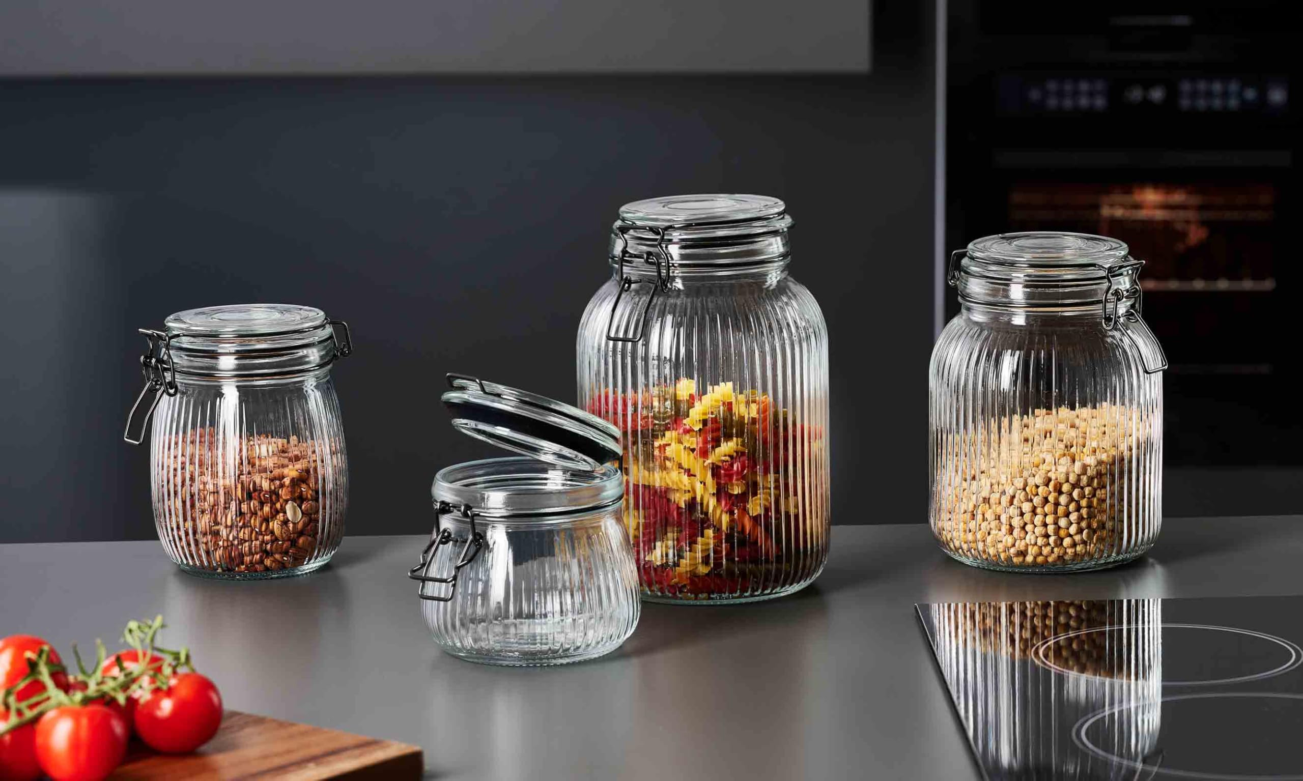 Ritzenhoff & Breker Runa Vorratsglas mit Clip-Verschluss 750 ml 6er Set, Maße: 11 x 11 x 14 cm, Vorratsbehälter mit Bügelverschluss