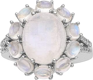 Shine Jewel Rainbow moonstone split shank 925 anillo de bodas de racimo de plata esterlina para mujer