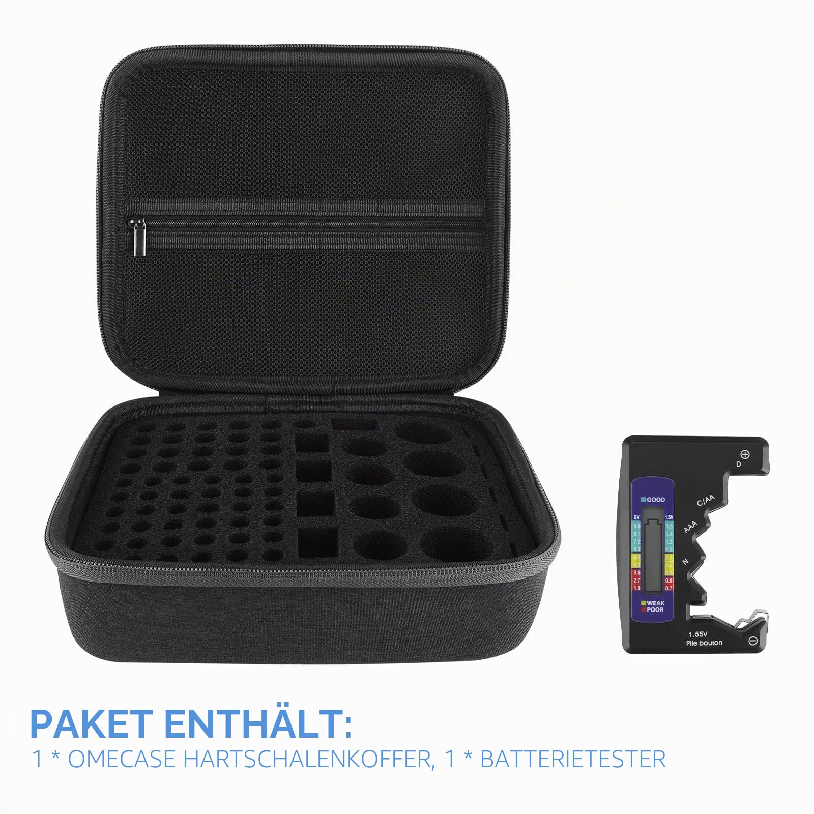 Linkidea Batterie-Aufbewahrungsbehälter, Organizer mit Tester BT-168, sicherer Trage-Akku-Kofferhalter – hält 76 Verschiedene Größen AA AAA 9V C D Batterien mit Batterietester